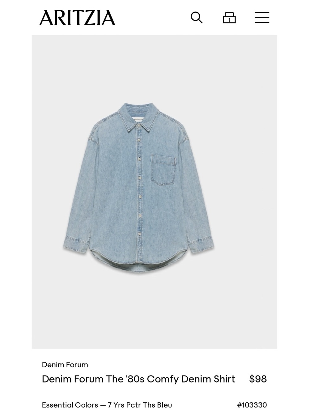 Aritzia Light Blue Denim Forum Relaxed Button-Down Shirt